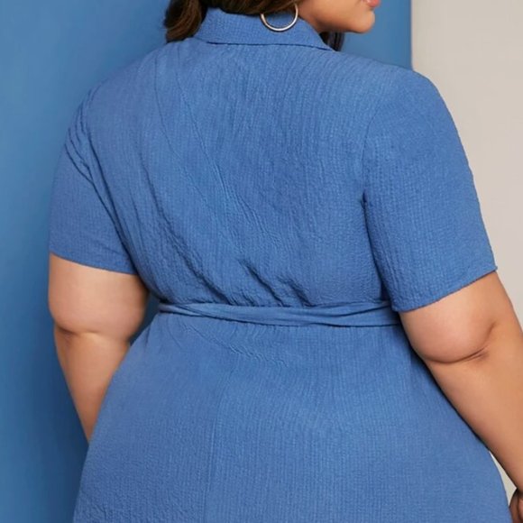Plus Size Single Breasted Belted Shirt Dress - Picture 3 of 16